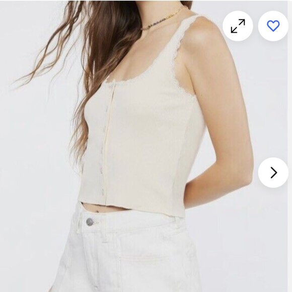 My Mum Made It - Light Waffle Button Tank Top - White M-L - Picture 1 of 3